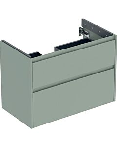 Meuble-lavabo Geberit Renova Plan 504031IK1, 2 tiroirs, structure/façade vert sauge, finition laquée satinée, largeur 84,6 cm