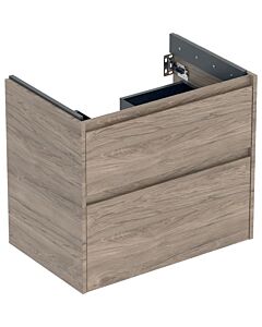 Meuble vasque Geberit Renova Plan 504029JR1 avec 2 tiroirs, structure en bois mélaminé avec façade et caisson en noyer, largeur 69,3 cm
