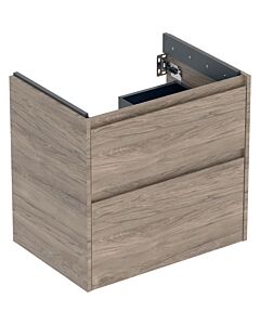 Meuble vasque Geberit Renova Plan 504028JR1 avec 2 tiroirs, structure en bois mélaminé avec façade et caisson en noyer, largeur 64,4 cm