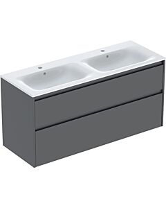 Ensemble meuble-lavabo double Geberit Renova Plan 504042JK8, largeur 130 cm, caisson/façade lave/finition laquée satinée, vasque blanche/KeraTect