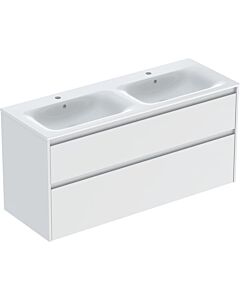 Ensemble meuble-lavabo double Geberit Renova Plan 504042001, largeur 130 cm, structure et façade blanches, finition laquée satinée, vasque blanche