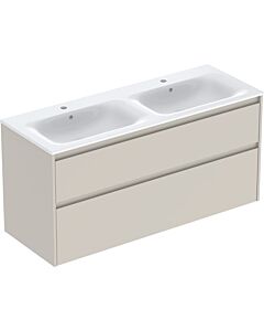 Geberit Renova Plan Doppelmöbel-Waschtisch-Set 504042DB8 Breite 130cm, Korpus/Front sandgrau / lackiert seidenmatt, Waschtisch weiß / KeraTect