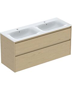 Ensemble meuble-lavabo double Geberit Renova Plan 504042PS1, largeur 130 cm, structure en chêne naturel/bois mélaminé, vasque blanche