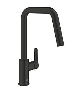 Grohe Start Küchenarmatur 306312430 matt schwarz, hoher Auslauf, herausziehbare Dual Spülbrause