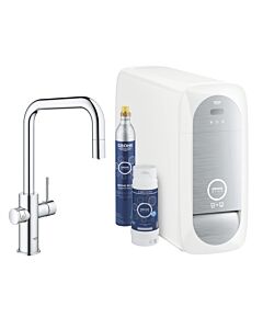 Grohe Blue Home Mitigeur monocommande de cuisine 31543000 chrome, kit de démarrage bec en U, bec mousseur extractible