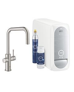 Grohe Blue Home single-lever sink mixer 31543DC0 Supersteel, U-spout starter kit, pull-out mousseur spout