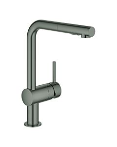 Grohe Minta mitigeur d&#39;évier 30274AL0 graphite dur brossé, double jet extractible, bec en L