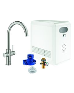 Grohe Blue Professional Spültisch-Einhebelmischer 31323DC2 supersteel, Starter Kit, C-Auslauf, Bluetooth/WIFI