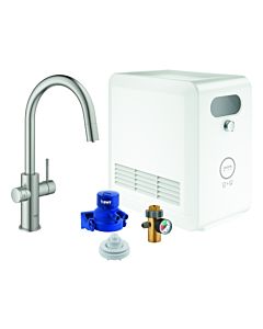 Grohe Blue Mélangeur de cuisine professionnel à levier unique 31325DC2 supersteel, kit de démarrage, bec C, Bluetooth / WIFI