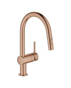 Grohe Minta mitigeur d&#39;évier 32321DL2 brushed warm sunset, double pomme de douche extractible, bec C