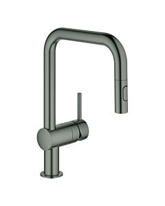 Grohe Minta single-lever sink mixer 32322AL2 brushed hard graphite, pull-out dual spray, U-spout