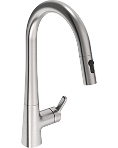 Robinet de cuisine Hansa HANSADESIGNO Style 5136228380, à commande latérale, 2 jets, saillie 231 mm, acier brossé