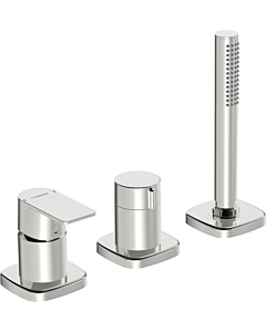 Hansa Hansastela Fertigmontageset 57319173 chrom, Dreiloch-Wannenfüll- und Brausearmatur, Drehumsteller, abgerundet
