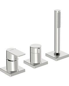 Hansa Hansastela Fertigmontageset 57319473 chrom, Dreiloch-Wannenfüll- und Brausearmatur, Drehumsteller, eckig