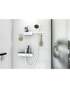 hansgrohe Set de douchette à main WallStoris 24250700 3jet EcoSmart Activation, thermostat, avec barre de douche, set d&#39;accessoires, blanc mat