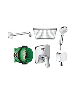 hansgrohe Logis Duschsystem Unterputz Komplettset mit Armatur, Kopfbrause 240mm und Brausearm, Handbrause