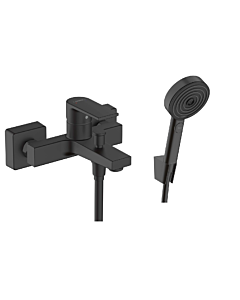 hansgrohe Vernis Shape Wannenarmatur mit Handbrause Komplettsett, schwarz matt, mit Pulsify S Hasndbrause, Brauseschlauch und Halter