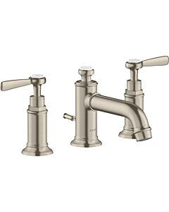 hansgrohe Axor Montreux Waschtisch-3-Loch-Armatur 16535820 Ausladung 143mm, mit Zugstangen-Ablaufgarnitur, Hebelgriffen, brushed Nickel