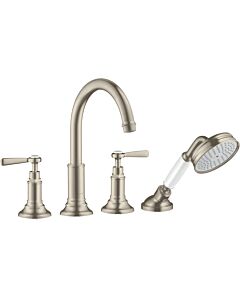 hansgrohe Axor Montreux match0 16554820 Ferrure de rebord pour carrelage à 4 trous, saillie 196 mm, avec poignées à levier, nickel brossé