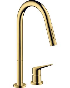 hansgrohe 2-Loch-Spültisch-Einhebelmischer 34822990 mit Ausziehbrause, polished gold optic