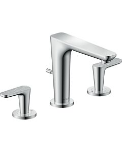 hansgrohe Axor Citterio C Waschtisch-3-Loch-Armatur 49061000 cubic cut, chrom, Ausladung 135mm, Zugstangen Ablaufgarnitur