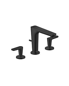hansgrohe Axor Citterio C Waschtisch-3-Loch-Armatur 49061670 cubic cut, mattschwarz, Ausladung 135mm, Zugstangen Ablaufgarnitur