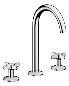 hansgrohe AXOR One 3-Loch Waschtischarmatur 170 48040000 Ausladung 140mm, mit Push-Open-Ablaufgarnitur, mit Kreuzgriff, chrom