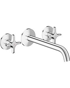 hansgrohe AXOR One 3-Loch Waschtischarmatur 48140000 Unterputz, Ausladung 220mm, Wandmontage mit Rosetten, mit Kreuzgriff, chrom