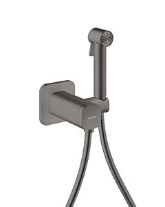 Pommeau de douche bidette AXOR hansgrohe 29243340 2000 Mode de pulvérisation Softsquare pour eau mitigée avec support de pommeau de douche et flexible de douche 2000 , 25 m, chrome noir brossé