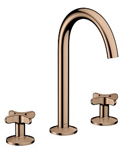 hansgrohe AXOR One 3 trous mitigeur lavabo 170 48040300 saillie 140 mm, avec ouverture par pression- garniture de vidange , avec poignée croisée, or rouge poli
