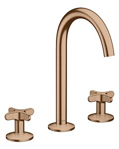 hansgrohe AXOR One 3-Loch Waschtischarmatur 170 48040310 Ausladung 140mm, mit Push-Open-Ablaufgarnitur, mit Kreuzgriff, brushed red gold