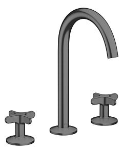 hansgrohe AXOR One 3-hole basin mixer 170 48040340 projection 140mm, with push-open waste set, with cross handle, brushed black chrome