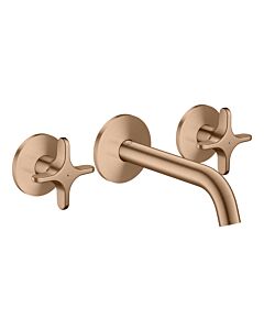 hansgrohe AXOR One 3-Loch Waschtischarmatur 48130310 Unterputz, Ausladung 160mm, Wandmontage mit Rosetten, mit Kreuzgriff, brushed red gold