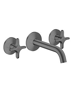hansgrohe AXOR One 3-Loch Waschtischarmatur 48130340 Unterputz, Ausladung 160mm, Wandmontage mit Rosetten, mit Kreuzgriff, brushed black chrome
