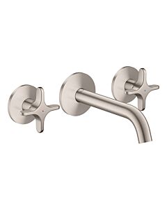 hansgrohe AXOR One 3-Loch Waschtischarmatur 48130800 Unterputz, Ausladung 160mm, Wandmontage mit Rosetten, mit Kreuzgriff, Edelstahl Finish