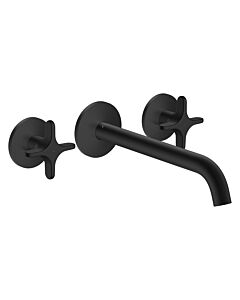 hansgrohe AXOR One 3-Loch Waschtischarmatur 48140670 Unterputz, Ausladung 220mm, Wandmontage mit Rosetten, mit Kreuzgriff, mattschwarz