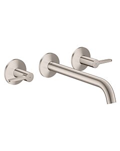 hansgrohe AXOR One 3-Loch Waschtischarmatur 48160800 Unterputz, Ausladung 220mm, Wandmontage mit Rosetten, mit Hebelgriff, Edelstahl Finish