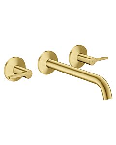 hansgrohe AXOR One 3-Loch Waschtischarmatur 48160950 Unterputz, Ausladung 220mm, Wandmontage mit Rosetten, mit Hebelgriff, brushed brass