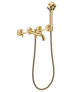 hansgrohe AXOR One 3-Loch Wannenarmatur 48443250 Unterputz, Ausladung 220mm, mit Handbrause, mit Kreuzgriff, brushed gold optic