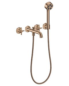 hansgrohe AXOR One 3-hole bath mixer 48443300 concealed, projection 220 mm, with hand shower, with cross handle, polished red gold