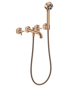 Mitigeur bain/douche 3 trous AXOR hansgrohe One 48443310 encastré, saillie 220 mm, avec douchette à main, avec poignée croisillon, or rouge brossé