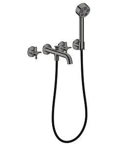 hansgrohe AXOR One 3-Loch Wannenarmatur 48443330 Unterputz, Ausladung 220mm, mit Handbrause, mit Kreuzgriff, polished black chrome