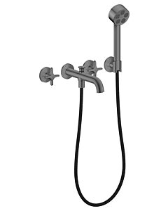 hansgrohe AXOR One 3-hole bath mixer 48443340 concealed, projection 220 mm, with hand shower, with cross handle, brushed black chrome