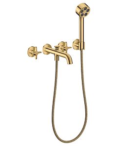 hansgrohe AXOR One 3-Loch Wannenarmatur 48443990 Unterputz, Ausladung 220mm, mit Handbrause, mit Kreuzgriff, polished gold optic