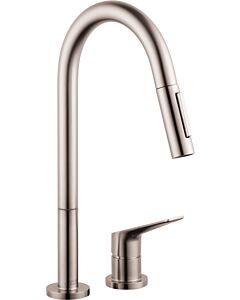 hansgrohe Axor Citterio Spültischarmatur 34822800 2 Loch, mit Ausziehbrause, Edelstahl-Optik
