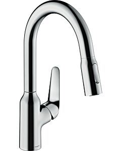 hansgrohe Focus mélangeur de cuisine 71801000 avec douchette extractible, plage de pivotement 360°, chromé
