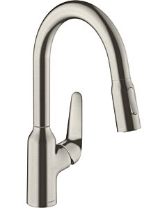 hansgrohe Focus M42 Küchenarmatur 180 2jet 71801800 mit Ausziehbrause, Schwenkbereich 360°, edelstahl-optik