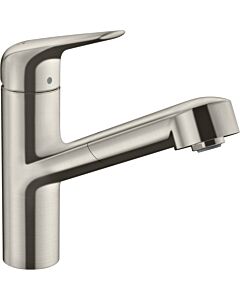 hansgrohe Focus Robinet de cuisine M42 150 1jet 71814800 aspect inox, plage de pivotement 120°, avec bec extractible