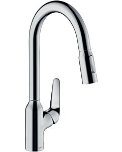 hansgrohe Focus M42 kitchen faucet 220 2jet 71800000 with pull-out spray, swivel range 360°, chrome