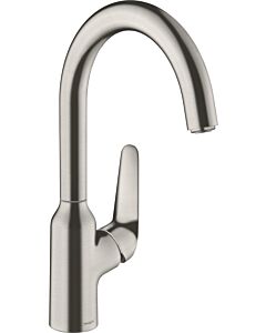 hansgrohe Focus Robinet de cuisine M42 220 1jet 71802800 aspect inox, bec orientable 360°
